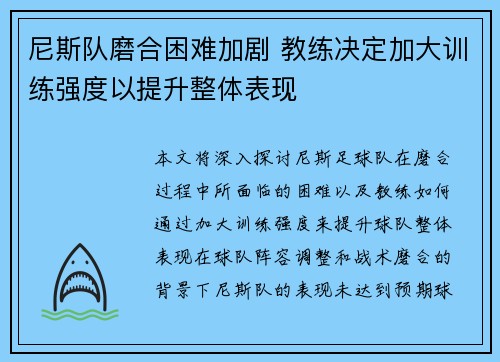 尼斯队磨合困难加剧 教练决定加大训练强度以提升整体表现
