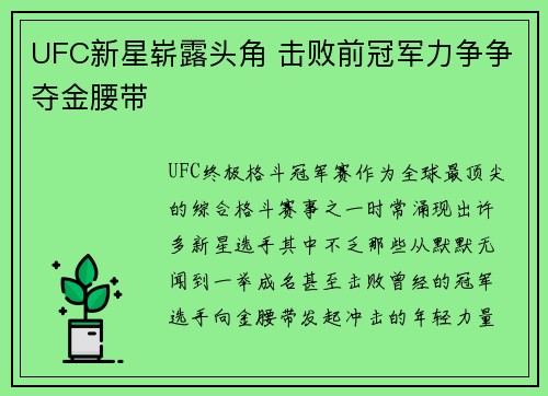 UFC新星崭露头角 击败前冠军力争争夺金腰带